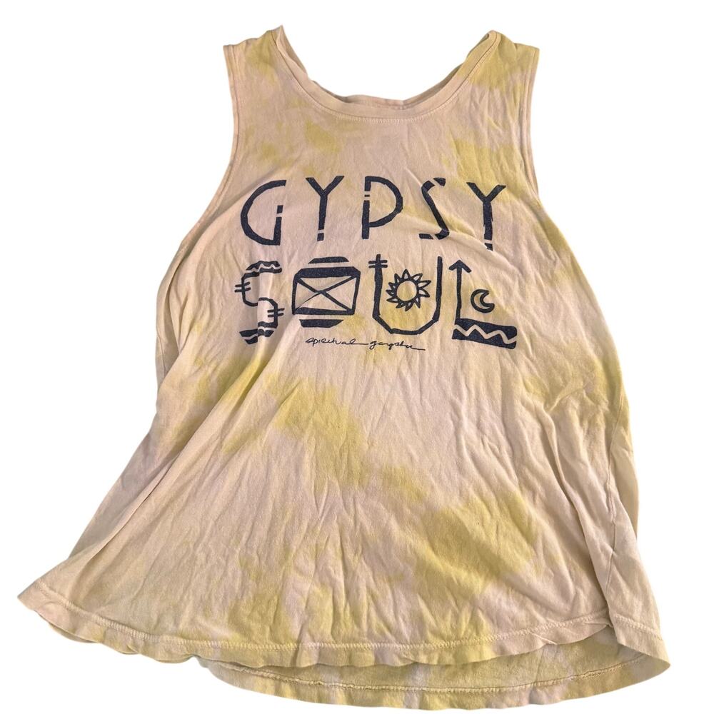 Gypsy Soul Spiritual gangster tank top yellow tye dye hippie sz M boho yoga